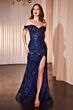 LaDivine CD0203 Off The Shoulder Glitter Dress