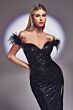 LaDivine CD0207 Feather Sleeve Embellished Dress