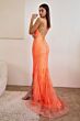 LaDivine CD0209 Feather Skirt Lace-Up Dress
