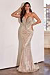 LaDivine CD0216 Plunging Neck Illusion Side Dress