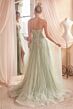 LaDivine CD0230 Plunging Neck Illusion Bodice Dress