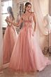LaDivine CD0230 Plunging Neck Illusion Bodice Dress