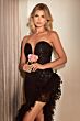 LaDivine CD229 Feather Slit Strapless Sequin Dress