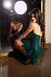 LaDivine CD229 Feather Slit Strapless Sequin Dress