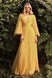 LaDivine CD242 Pleated Angel Sleeve Chiffon Dress