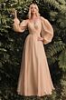 LaDivine CD243 Ruched Bodice Bishop Sleeve Dress