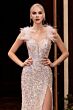 LaDivine CD248 Feather Straps Sequin Dress