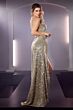 LaDivine CD258 High Slit Lace-Up Sequin Dress