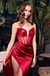 LaDivine CD269 Beaded Slit Illusion Corset Dress