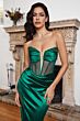 LaDivine CD269 Beaded Slit Illusion Corset Dress