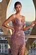 LaDivine CD840 High Slit Plunging Neck Dress