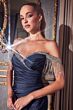 LaDivine CD867 Fringe Sleeve High Slit Dress