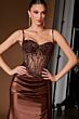 LaDivine CD868 Sheer Corset High Slit Dress