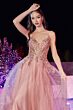 LaDivine CD874 Embroidered Bodice Plunging Neck Dress