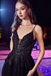LaDivine CD874 Embroidered Bodice Plunging Neck Dress