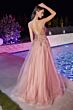 LaDivine CD874 Embroidered Bodice Plunging Neck Dress