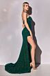 LaDivine CD883 Halter Strap Velvet Sequin Dress