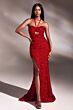 LaDivine CD883 Halter Strap Velvet Sequin Dress