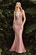 LaDivine CD935 Plunging Neckline Embellished Dress