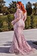 LaDivine CD989 Sheer Sleeve Bateau Neck Dress