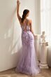LaDivine CD995 Floral Appliques Lace-Up Dress