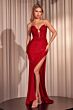 LaDivine CDS465 Lace Bodice Side Slit Dress