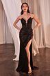 LaDivine CDS465 Lace Bodice Side Slit Dress