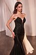 LaDivine CDS465 Lace Bodice Side Slit Dress
