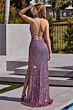 LaDivine CH117 Cowl Neckline Lace-Up Sequin Dress