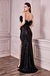 LaDivine CH147 Feather Neckline Sequin Dress