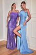 LaDivine CH147 Feather Neckline Sequin Dress