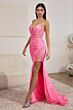LaDivine CM331 Open Slit Sequin Floral Dress