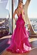 LaDivine CM353 Flounce Skirt Illusion Bodice Dress