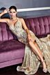 LaDivine CR844 Plunging Neckline Glitter Dress