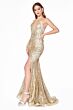 LaDivine CR844 Plunging Neckline Glitter Dress