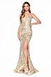 LaDivine CR844 Plunging Neckline Glitter Dress