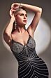 LaDivine CR866 Chevron Beadwork Spaghetti Straps Dress