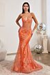 LaDivine J810 Sheer Corset Spaghetti Straps Dress
