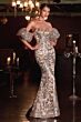 LaDivine J820 Balloon Sleeve Sheer Sides Dress