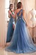 LaDivine J869 Tulle Overskirt Asymmetric Neck Dress