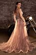 LaDivine J869 Tulle Overskirt Asymmetric Neck Dress