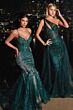 LaDivine J869 Tulle Overskirt Asymmetric Neck Dress