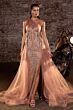 LaDivine J869 Tulle Overskirt Asymmetric Neck Dress