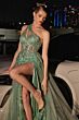 LaDivine J869 Tulle Overskirt Asymmetric Neck Dress
