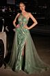 LaDivine J869 Tulle Overskirt Asymmetric Neck Dress