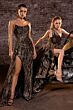 LaDivine J869 Tulle Overskirt Asymmetric Neck Dress