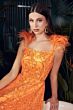 LaDivine KV1076 Cutout Back Feather Strap Dress