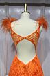 LaDivine KV1076 Cutout Back Feather Strap Dress