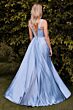 Ladivine 7447 A-Line Satin Corset Bodice V-Neck Dress