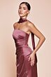 Ladivine 7451 Side Slit Strapless Draped Satin Dress